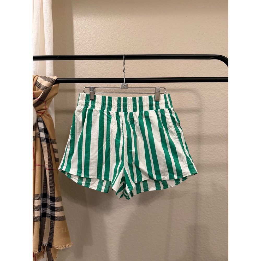 Show Me Your Mumu Green White Striped Elastic Waist Shorts Small MSRP $98